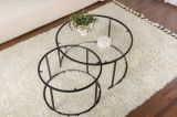 Tavolino da Salotto Nero set di 2 Tavolini Peso Massimo Supportato 10 kg Forma Rotonda 80x80x43h cm, Materiale Piano in Vetro - Aedion