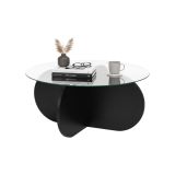 Tavolino da Salotto Nero Trasparente Forma Rotondo Colore Ripiano Trasparente 75x75x35h cm, Materiale Struttura in Vetro - Cugnoli