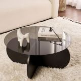 Tavolino da Salotto Nero Trasparente Fume Forma Rotondo Colore Ripiano Trasparente 75x75x35h cm, Materiale Struttura in Vetro - Cugnoli
