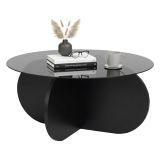 Tavolino da Salotto Nero Trasparente Fume Forma Rotondo Colore Ripiano Trasparente 75x75x35h cm, Materiale Struttura in Vetro - Cugnoli