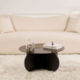 Tavolino da Salotto Nero Trasparente Fume Forma Rotondo Colore Ripiano Trasparente 75x75x35h cm, Materiale Struttura in Vetro - Cugnoli
