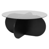 Tavolino da Salotto Nero Trasparente Fume Forma Rotondo Colore Ripiano Trasparente 75x75x35h cm, Materiale Struttura in Vetro - Cugnoli