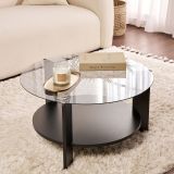 Tavolino da Salotto Nero Trasparente Fume Forma Rotondo Colore Ripiano Trasparente 75x75x40h cm, Materiale Struttura in Vetro - Canevino