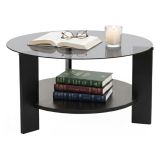 Tavolino da Salotto Nero Trasparente Fume Forma Rotondo Colore Ripiano Trasparente 75x75x40h cm, Materiale Struttura in Vetro - Canevino