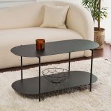 Tavolino da Salotto Nero un Vano Forma Ovale 100x45x51h cm, Materiale Piano in Metallo - Verzate
