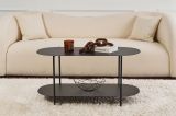 Tavolino da Salotto Nero un Vano Forma Ovale 100x45x51h cm, Materiale Piano in Metallo - Verzate