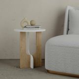 Tavolino da salotto Nysa, Tavolo basso da soggiorno, Ripiano da caffè, Tavolino per divano, 40x40h47 cm, Bianco e Rovere