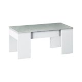 Tavolino da salotto Oceanside, Tavolino da caffè con piano elevabile, Tavolo basso da soggiorno, 100x50h45-56 cm, Bianco e cemento