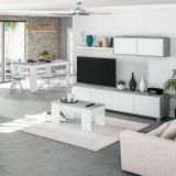 Tavolino da salotto Oceanside, Tavolino da caffè con piano elevabile, Tavolo basso da soggiorno, 100x50h45-56 cm, Bianco e cemento