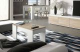 Tavolino da salotto Oceanside, Tavolino da caffè con piano elevabile, Tavolo basso da soggiorno, 100x50h45-56 cm, Bianco e Rovere