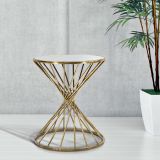 Tavolino da Salotto oro Bianco Forma Rotondo Colore Ripiano Bianco 42x42x50h cm, Materiale Struttura in Vetro - FoxGla