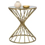 Tavolino da Salotto oro Bianco Forma Rotondo Colore Ripiano Bianco 42x42x50h cm, Materiale Struttura in Vetro - FoxGla