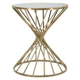 Tavolino da Salotto oro Bianco Forma Rotondo Colore Ripiano Bianco 42x42x50h cm, Materiale Struttura in Vetro - FoxGla