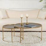 Tavolino da Salotto oro Bronzo set di 2 Tavolini Forma Circolare 80x80x43h cm, Materiale Struttura in Vetro - Aedion
