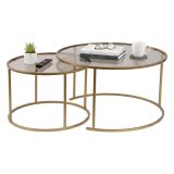 Tavolino da Salotto oro Bronzo set di 2 Tavolini Forma Circolare 80x80x43h cm, Materiale Struttura in Vetro - Aedion