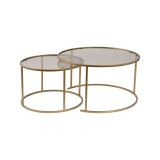 Tavolino da Salotto oro Bronzo set di 2 Tavolini Forma Circolare 80x80x43h cm, Materiale Struttura in Vetro - Aedion