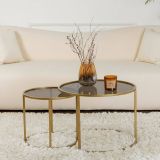 Tavolino da Salotto oro Bronzo set di 2 Tavolini Forma Rotondo 60x60x43h cm, Materiale Struttura in Vetro - Xaden