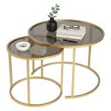 Tavolino da Salotto oro Bronzo set di 2 Tavolini Forma Rotondo 60x60x43h cm, Materiale Struttura in Vetro - Xaden