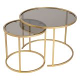 Tavolino da Salotto oro Bronzo set di 2 Tavolini Forma Rotondo 60x60x43h cm, Materiale Struttura in Vetro - Xaden