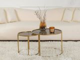 Tavolino da Salotto oro Bronzo set di 2 Tavolini Forma Rotondo 60x60x43h cm, Materiale Struttura in Vetro - Xaden