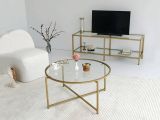 Tavolino da Salotto oro Cassetti 83x83x40h cm, Vani - Ecaterina