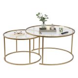 Tavolino da Salotto oro Cassetti set di 2 Tavolini 80x80x43h cm, Vani - Aedion