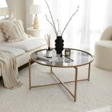 Tavolino da Salotto oro Effetto Fume Forma Rotonda 83x83x40h cm, Sfumatura Colore Ripiano Fume - Ecaterina