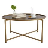 Tavolino da Salotto oro Effetto Fume Forma Rotonda 83x83x40h cm, Sfumatura Colore Ripiano Fume - Ecaterina