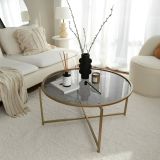 Tavolino da Salotto oro Effetto Fume Forma Rotonda 83x83x40h cm, Sfumatura Colore Ripiano Fume - Ecaterina