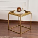 Tavolino da Salotto oro Forma Quadrato Materiale Piano in Metallo 45x45x52h cm, Colore Ripiano oro - Lorsica