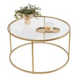 Tavolino da Salotto oro Forma Rotondo Materiale Piano in Vetro 80x80x43h cm, Colore Ripiano Trasparente - Moena