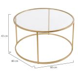 Tavolino da Salotto oro Forma Rotondo Materiale Piano in Vetro 80x80x43h cm, Colore Ripiano Trasparente - Moena
