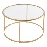 Tavolino da Salotto oro Forma Rotondo Materiale Piano in Vetro 80x80x43h cm, Colore Ripiano Trasparente - Moena