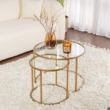 Tavolino da Salotto oro Modulabile Forma Rotondo 60x60x43h cm, Materiale Piano in Vetro - Simaxis