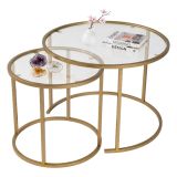 Tavolino da Salotto oro Modulabile Forma Rotondo 60x60x43h cm, Materiale Piano in Vetro - Simaxis