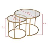 Tavolino da Salotto oro Modulabile Forma Rotondo 60x60x43h cm, Materiale Piano in Vetro - Simaxis