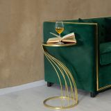 Tavolino da Salotto oro Nero Portatelefono Forma Rotondo 35x35x60h cm, Colore Ripiano Nero - Broome