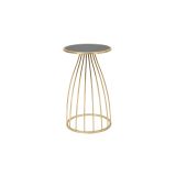 Tavolino da Salotto oro Nero Portatelefono Forma Rotondo 35x35x60h cm, Colore Ripiano Nero - Broome