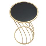Tavolino da Salotto oro Nero Portatelefono Forma Rotondo 35x35x60h cm, Colore Ripiano Nero - Broome