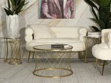 Tavolino da Salotto oro oro set di 4 Tavolini Forma Circolare 70x70x55h cm, Sfumatura Colore Ripiano Panna - Cabiaglio