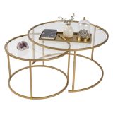 Tavolino da Salotto oro Piano in Vetro Temperato Forma Rotondo 80x80x43h cm, Materiale Piano in Vetro - Telti