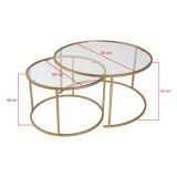 Tavolino da Salotto oro Piano in Vetro Temperato Forma Rotondo 80x80x43h cm, Materiale Piano in Vetro - Telti
