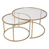 Tavolino da Salotto oro Piano in Vetro Temperato Forma Rotondo 80x80x43h cm, Materiale Piano in Vetro - Telti