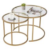 Tavolino da Salotto oro set di 2 Tavolini Peso Massimo Supportato 10 kg Forma Rotondo 60x60x43h cm, Materiale Piano in Vetro - Xaden