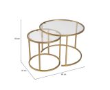 Tavolino da Salotto oro set di 2 Tavolini Peso Massimo Supportato 10 kg Forma Rotondo 60x60x43h cm, Materiale Piano in Vetro - Xaden