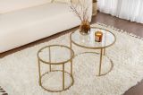 Tavolino da Salotto oro set di 2 Tavolini Peso Massimo Supportato 10 kg Forma Rotondo 60x60x43h cm, Materiale Piano in Vetro - Xaden