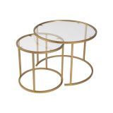 Tavolino da Salotto oro set di 2 Tavolini Peso Massimo Supportato 10 kg Forma Rotondo 60x60x43h cm, Materiale Piano in Vetro - Xaden