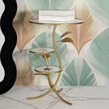 Tavolino da Salotto oro Trasparente 3 Ripiani Forma Rotondo 54x54x70h cm, Colore Ripiano Trasparente - Fana