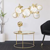 Tavolino da Salotto oro Trasparente Decorazioni con Farfalle Forma Rotondo 60x60x41h cm, Colore Ripiano Trasparente - Taketa