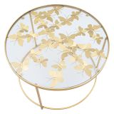 Tavolino da Salotto oro Trasparente Decorazioni con Farfalle Forma Rotondo 60x60x41h cm, Colore Ripiano Trasparente - Taketa